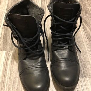 Men’s Black combat Sweater Cuff Leather Boot